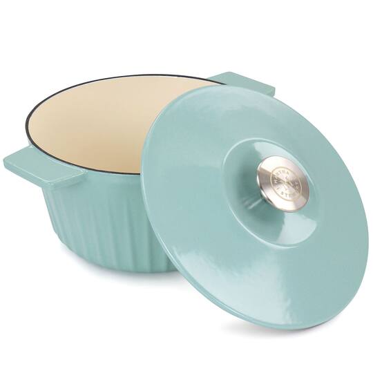 Martha Stewart 3qt. Turquoise Enameled Embossed Stripe Cast Iron Dutch Oven with Lid